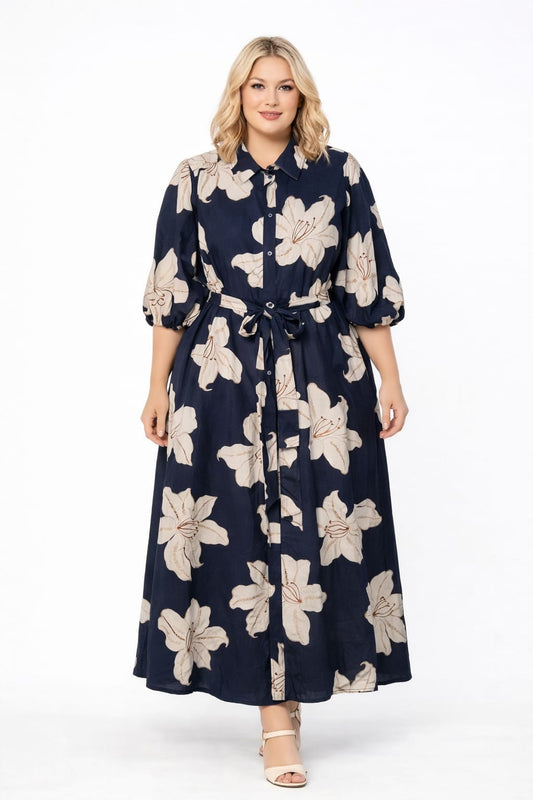 NAVY FLORAL SHIRTDRESS