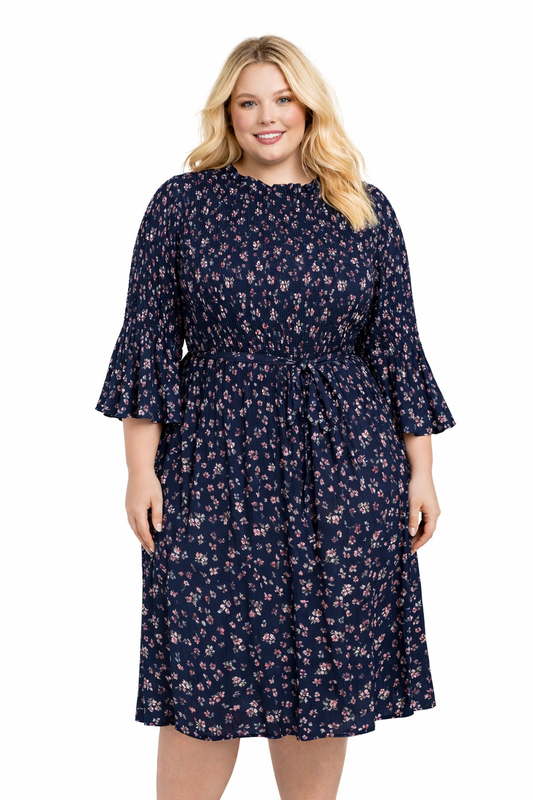NAVY WILDFLOWER RUFFLE DRESS