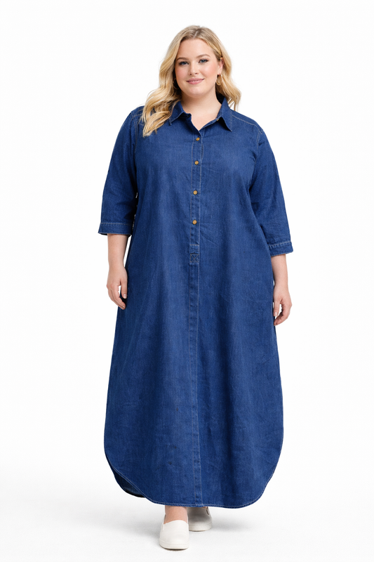 THE INDIGO EASE DENIM SHIRT DRESS
