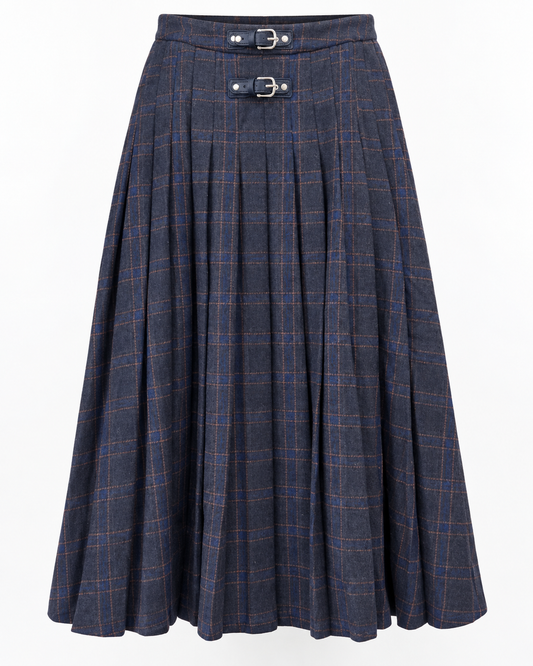 BUCKLE PLAID SKIRT