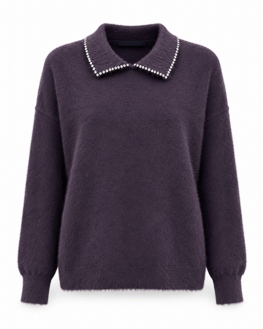 RHINESTONE COLLAR SWEATER