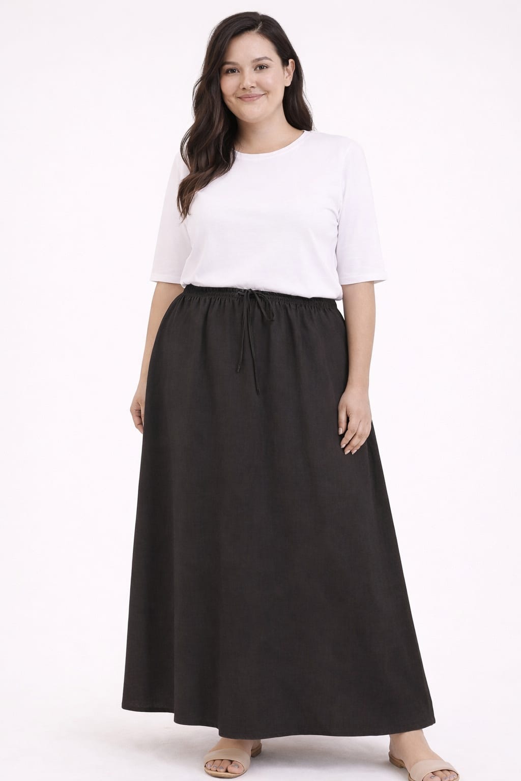 CHAMBRAY MAXI SKIRT WITH ELASTIC DRAWSTRING