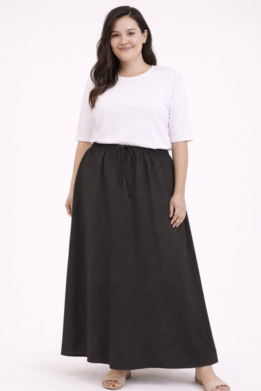 CHAMBRAY MAXI SKIRT WITH ELASTIC DRAWSTRING