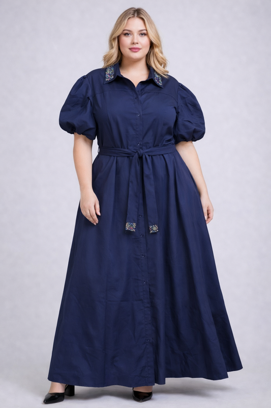 MIDNIGHT EMBELLISHED COLLAR SHIRT DRESS