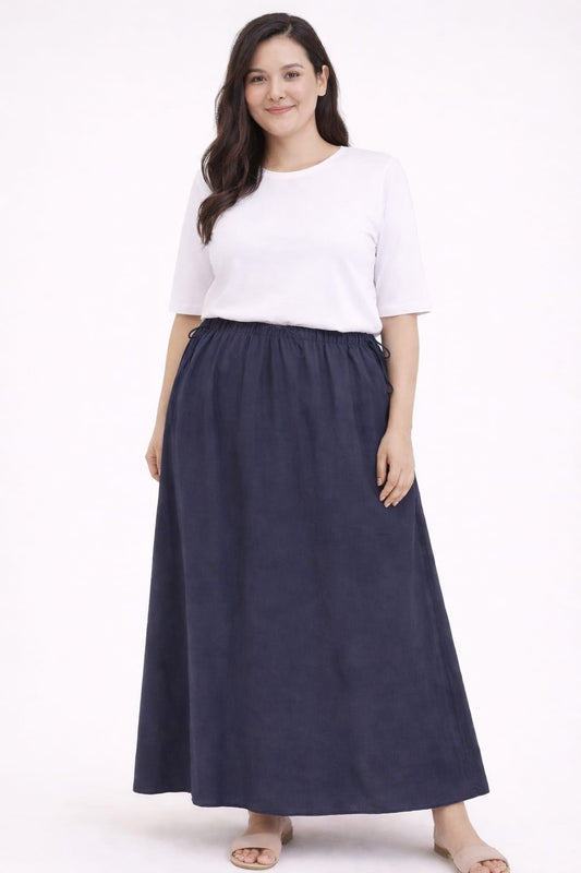 SIDE DRAWSTRING PLEATED MIDI SKIRT